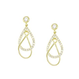 925 Sterling Silver stud earrings gold plated with white cubic zirconia in a teardrop design 925 Sterling Silver stud earrings gold plated with white cubic zirconia in a teardrop design