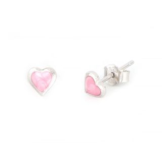 925 Sterling Silver kids' earrings rhodium plated with pink hearts 925 Sterling Silver kids' earrings rhodium plated with pink hearts