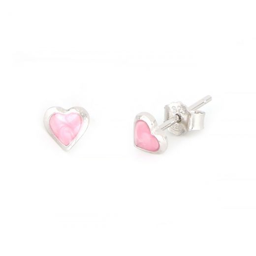 925 Sterling Silver kids' earrings rhodium plated with pink hearts