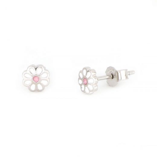 925 Sterling Silver kids' earrings rhodium plated with daisies