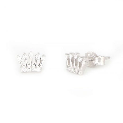 925 Sterling Silver kids' earrings rhodium plated with crowns design