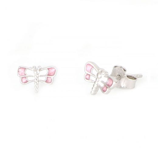 925 Sterling Silver kids' earrings rhodium plated with dragonflies design