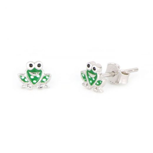 925 Sterling Silver kids' earrings rhodium plated with frogs design