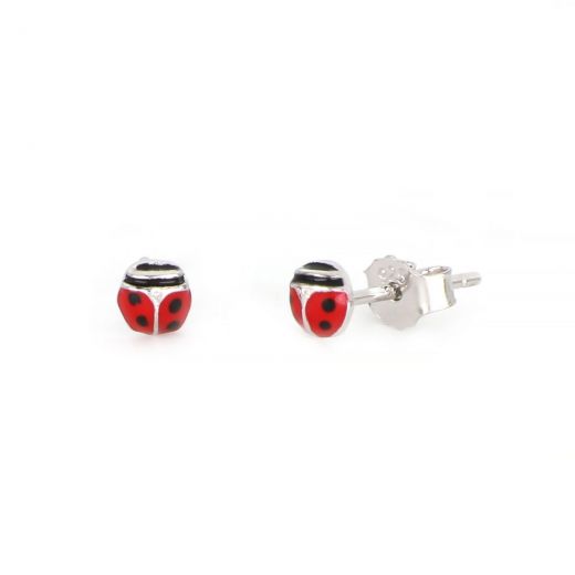 925 Sterling Silver kids' earrings rhodium plated with ladybird beetles design