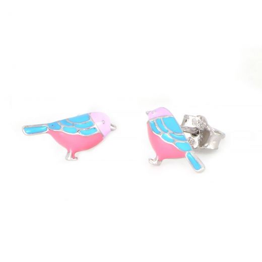 925 Sterling Silver kids' earrings rhodium plated with birds design
