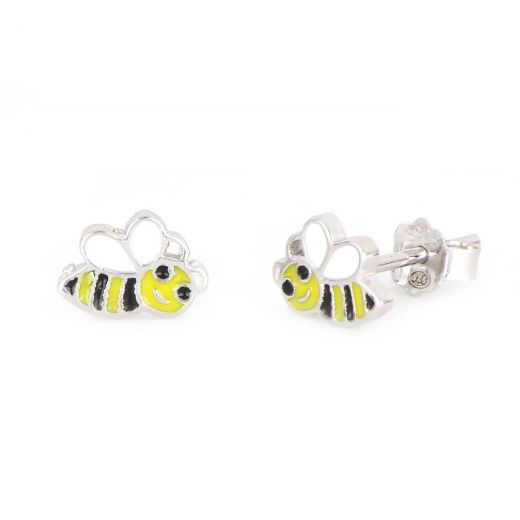 925 Sterling Silver kids' earrings rhodium plated with honey bees design