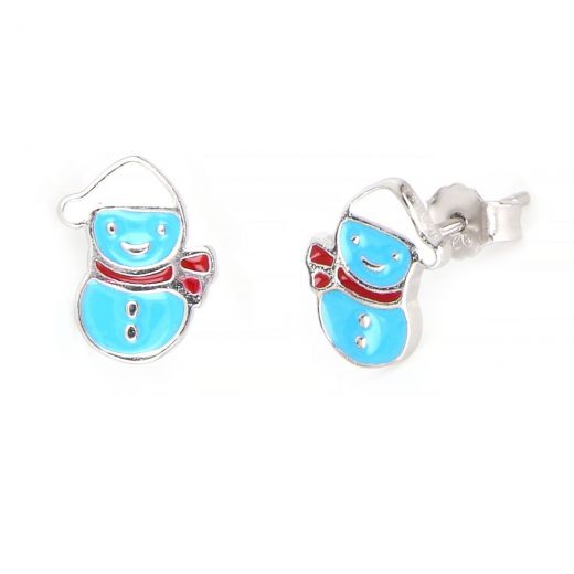 925 Sterling Silver kids' earrings rhodium plated with snowman design