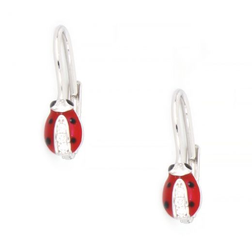 925 Sterling Silver kids' earrings rhodium plated with ladybird beetles design and a hook
