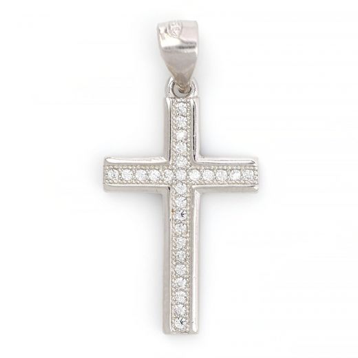 925 Sterling Silver cross rhodium plated with white cubic zirconia