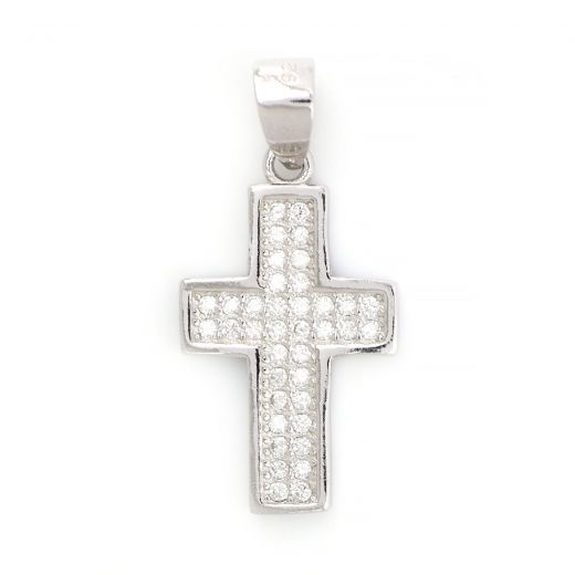 925 Sterling Silver cross rhodium plated with white cubic zirconia 25x11mm