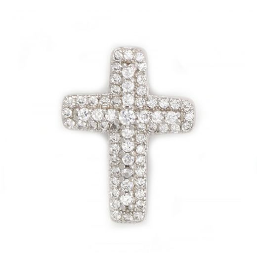 925 Sterling Silver cross rhodium plated with white cubic zirconia 18x13mm