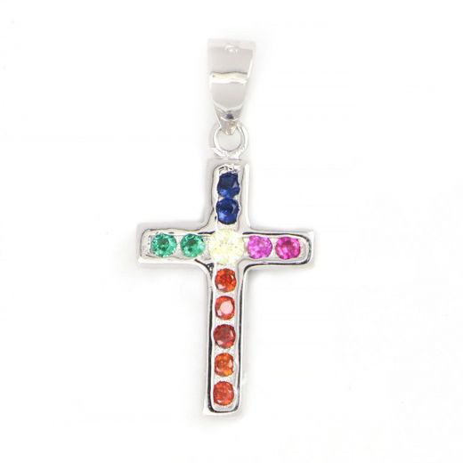 925 Sterling Silver cross rhodium plated 24x11mm