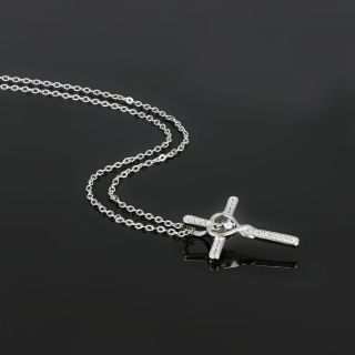 925 Sterling Silver rhodium plated cross and chain with white zircons "SNAKES" - 