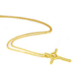 925 Sterling Silver gold plated cross and chain with white zircons "SNAKES" - 