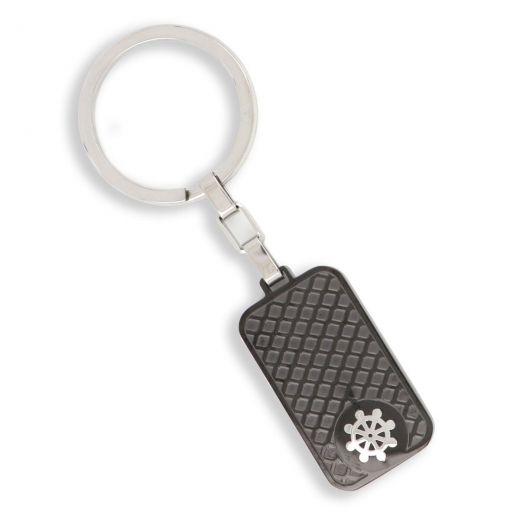 Keychain with embossed design and ship steering wheel made of stainless steel