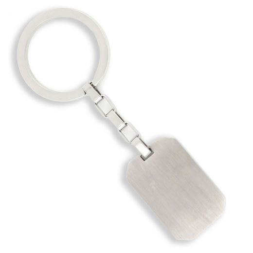 Keychain with matte plate made of stainless steel. Simple and elegant