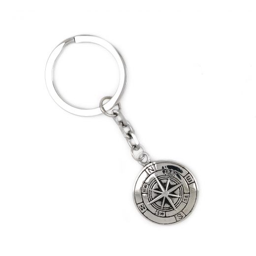 Stainless steel keychain with compass design