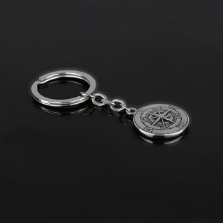 Stainless steel keychain with compass design - 