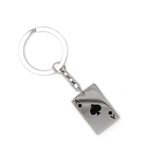 Stainless steel keychain with ace of spades design