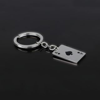 Stainless steel keychain with ace of spades design - 