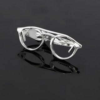 Tie Pin made of copper rhodium plated in eye glasses design - 