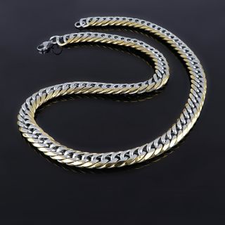 Chain necklace for men two-tone made of stainless steel in gold and silver color - 
