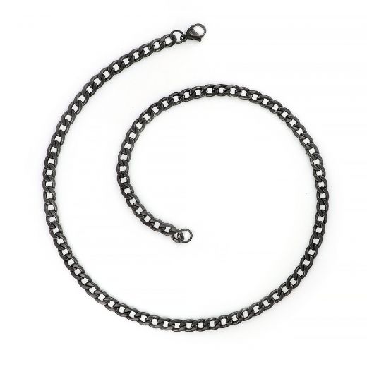 Chain black necklace made of stainless steel width 8 mm and length 50 or 55 or 60 cm