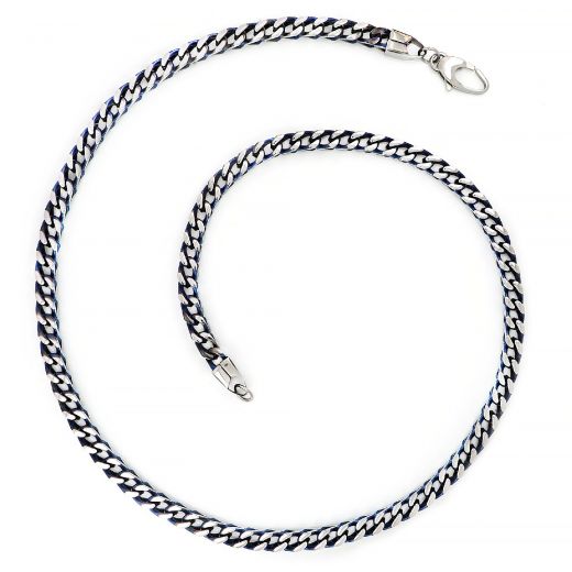 Chain necklace made of stainless steel fishbone with blue details