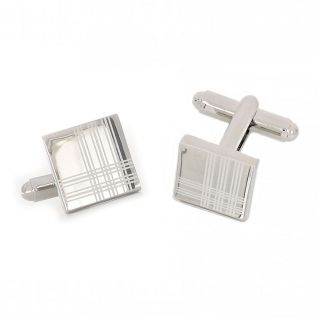 Elegant cufflinks made of copper rhodium plated with lines Elegant cufflinks made of copper rhodium plated with lines