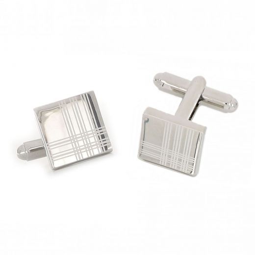 Elegant cufflinks made of copper rhodium plated with lines