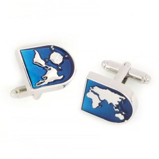 Cufflinks made of copper rhodium plated with the map of the earth Cufflinks made of copper rhodium plated with the map of the earth