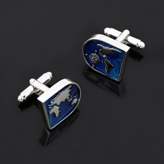 Cufflinks made of copper rhodium plated with the map of the earth - 
