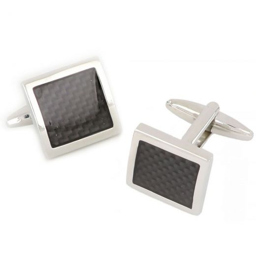 Cufflinks made of copper rhodium plated with black carbon fiber