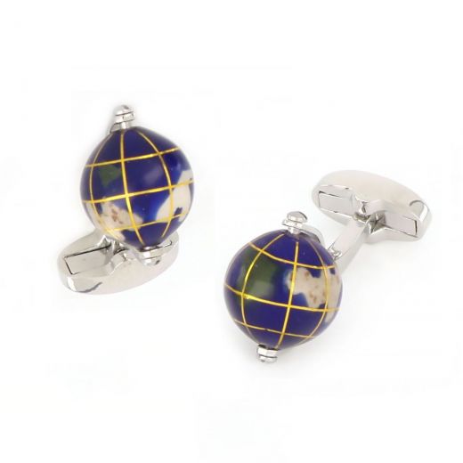 Cufflinks made of copper rhodium plated in Globe shape