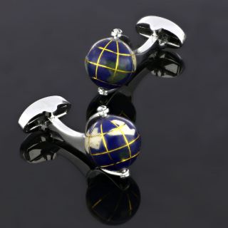 Cufflinks made of copper rhodium plated in Globe shape - 