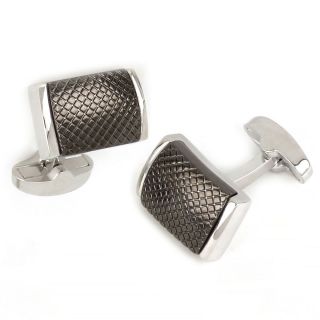 Cufflinks made of copper rhodium plated in matte black embossed texture Cufflinks made of copper rhodium plated in matte black embossed texture