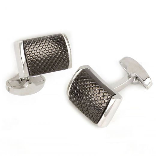 Cufflinks made of copper rhodium plated in matte black embossed texture