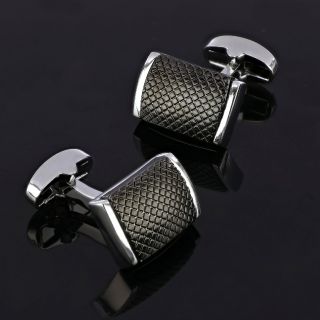 Cufflinks made of copper rhodium plated in matte black embossed texture - 