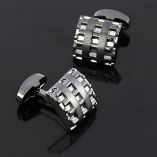 Cufflinks made of copper rhodium plated in black color with knitted pattern - 