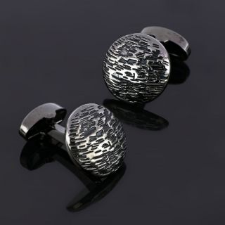 Cufflinks made of copper rhodium plated in black color with embossed design - 