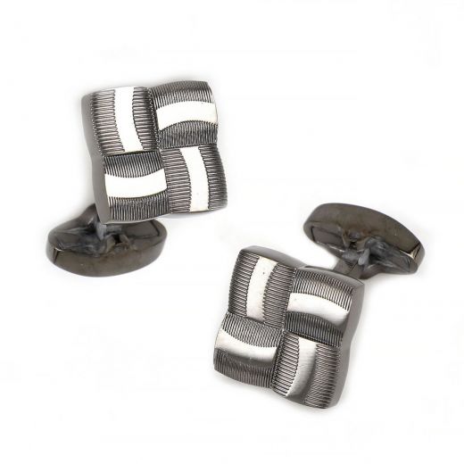 Cufflinks made of copper rhodium plated in black color with square relief
