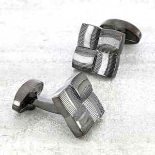 Cufflinks made of copper rhodium plated in black color with square relief - 