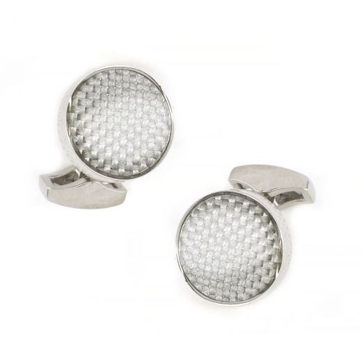 Cufflinks made of copper rhodium plated  with silver carbon fiber