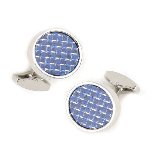 Cufflinks made of copper rhodium plated with blue carbon fiber