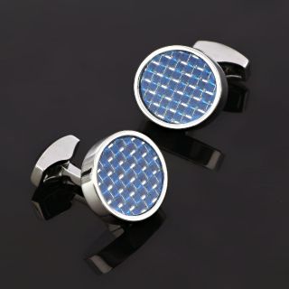 Cufflinks made of copper rhodium plated with blue carbon fiber - 