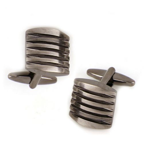 Cufflinks made of copper rhodium plated in black striped pattern