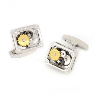 Cufflinks made of copper rhodium plated with parallelogram clock mechanism Cufflinks made of copper rhodium plated with parallelogram clock mechanism