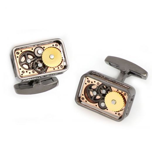 Cufflinks made of copper with black color with parallelogram clock mechanism