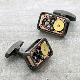 Cufflinks made of copper with black color with parallelogram clock mechanism - 