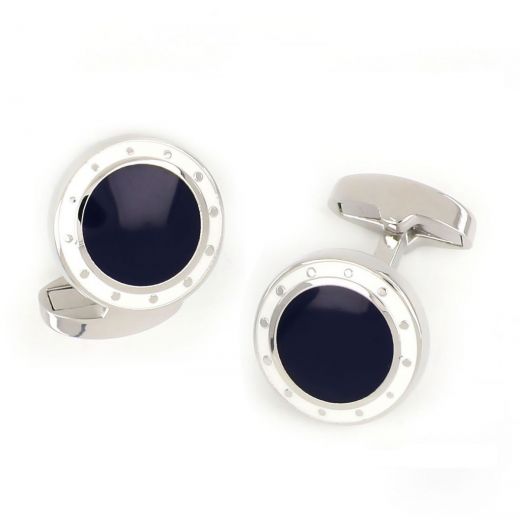 Cufflinks made of copper rhodium plated with blue stone
